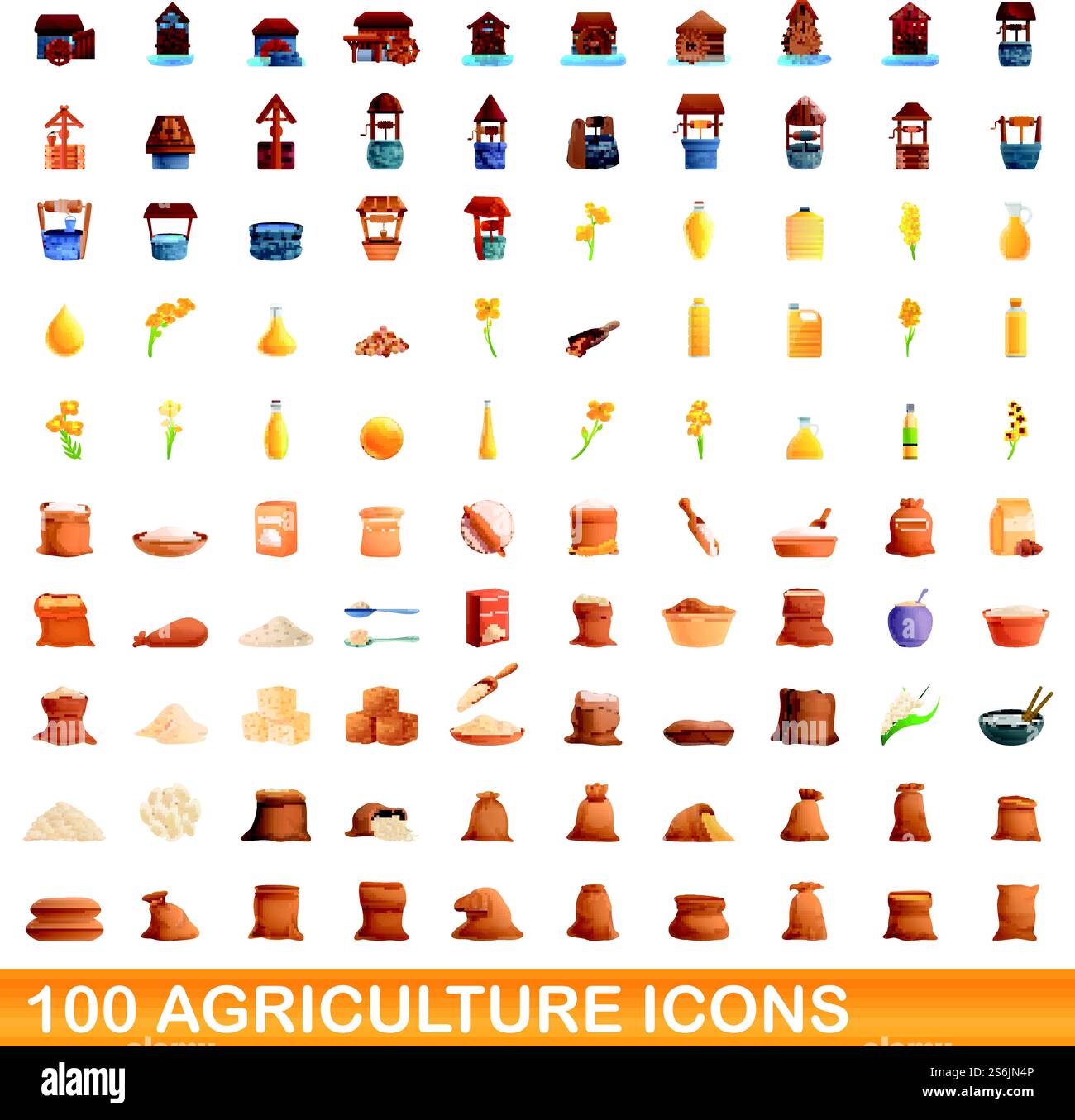 100 agriculture icons set. Cartoon illustration of 100 agriculture ...
