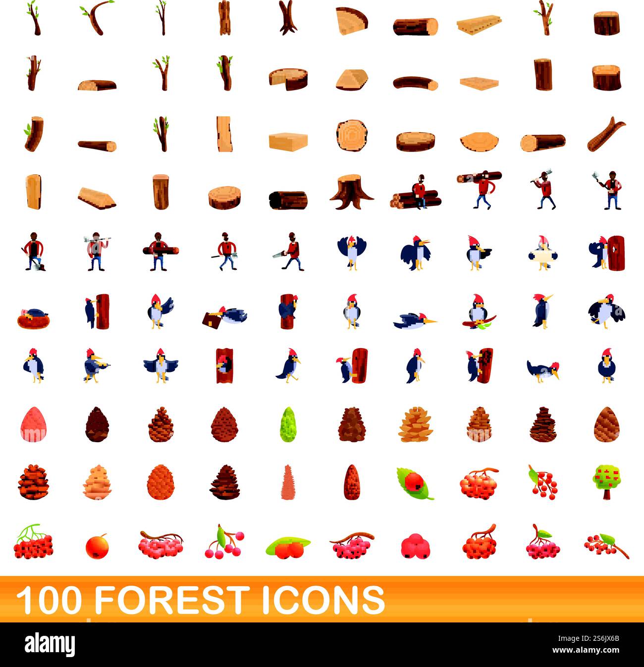 100 forest icons set. Cartoon illustration of 100 forest icons vector ...