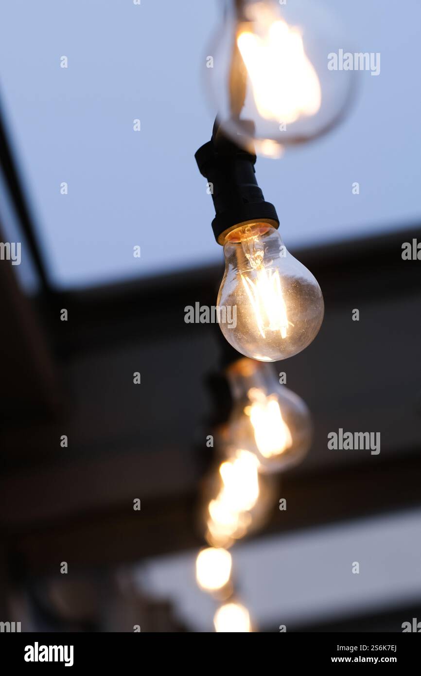 Light bulbs in a row Stock Photo