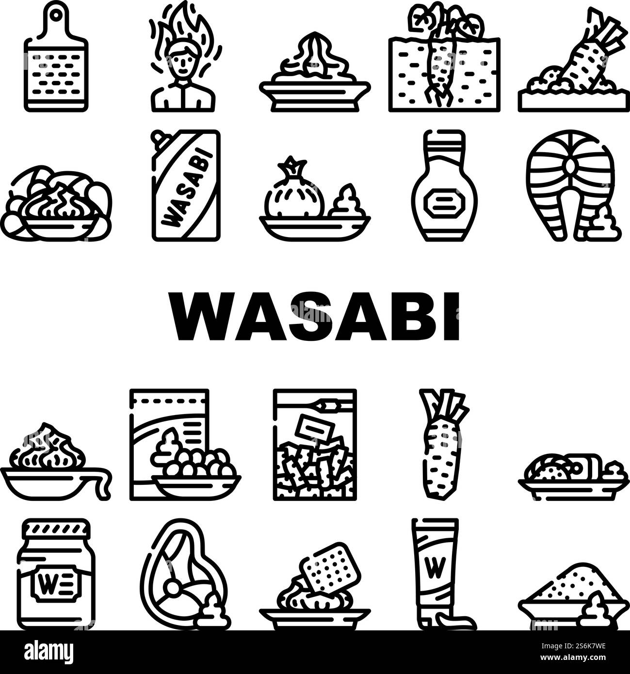 Wasabi Japanese Spice Collection Icons Set Vector. Sushi And Snack With ...