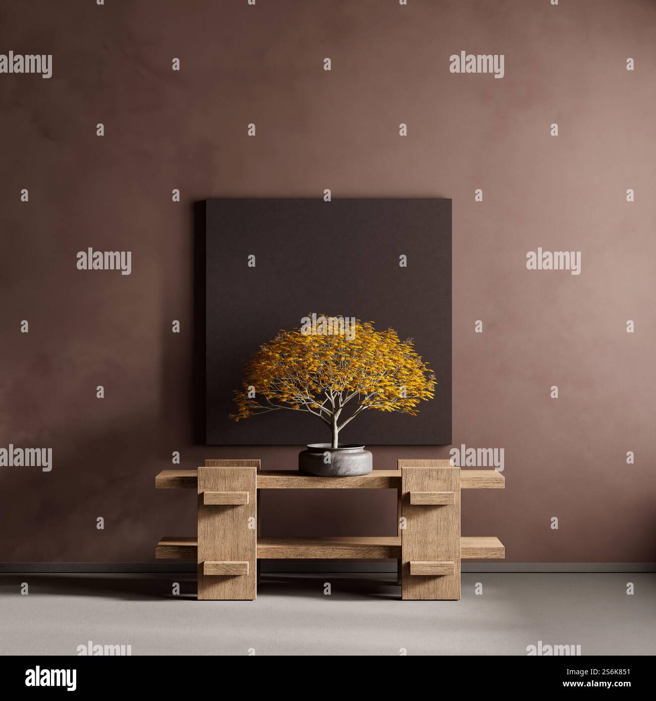 Japandi style dining room design with wooden furnitures and raw ...