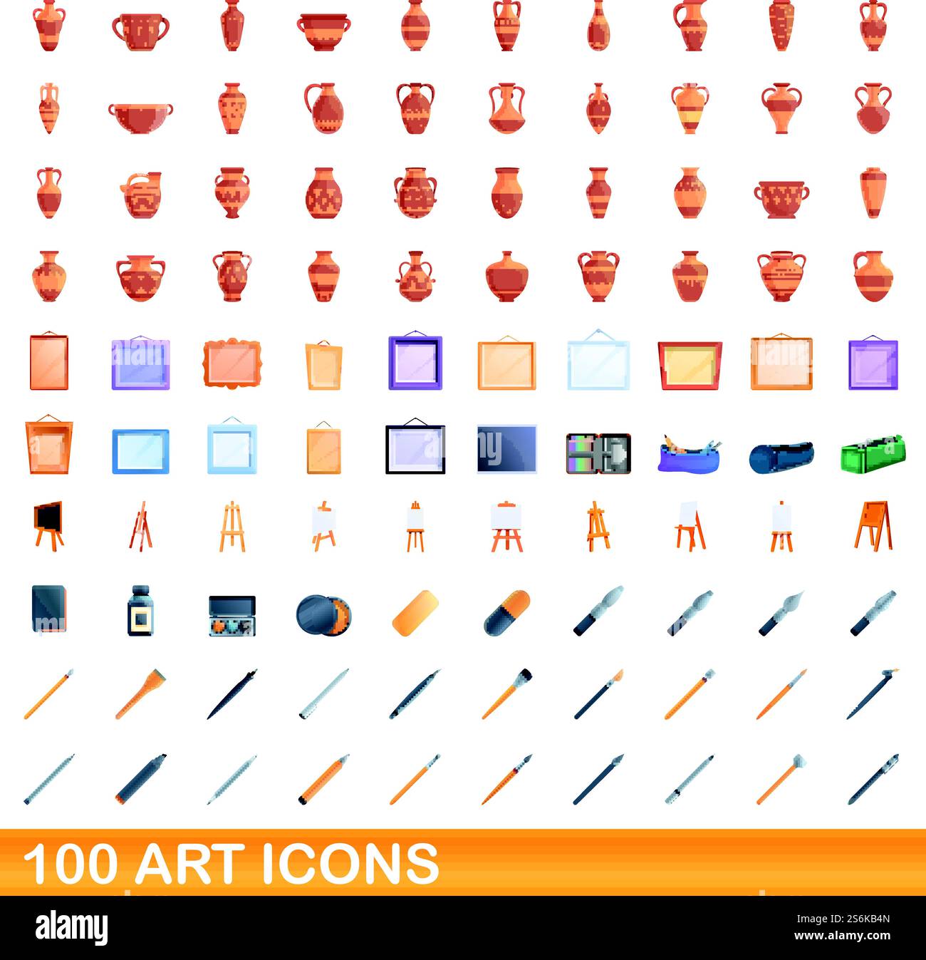 100 art icons set. Cartoon illustration of 100 art icons vector set ...