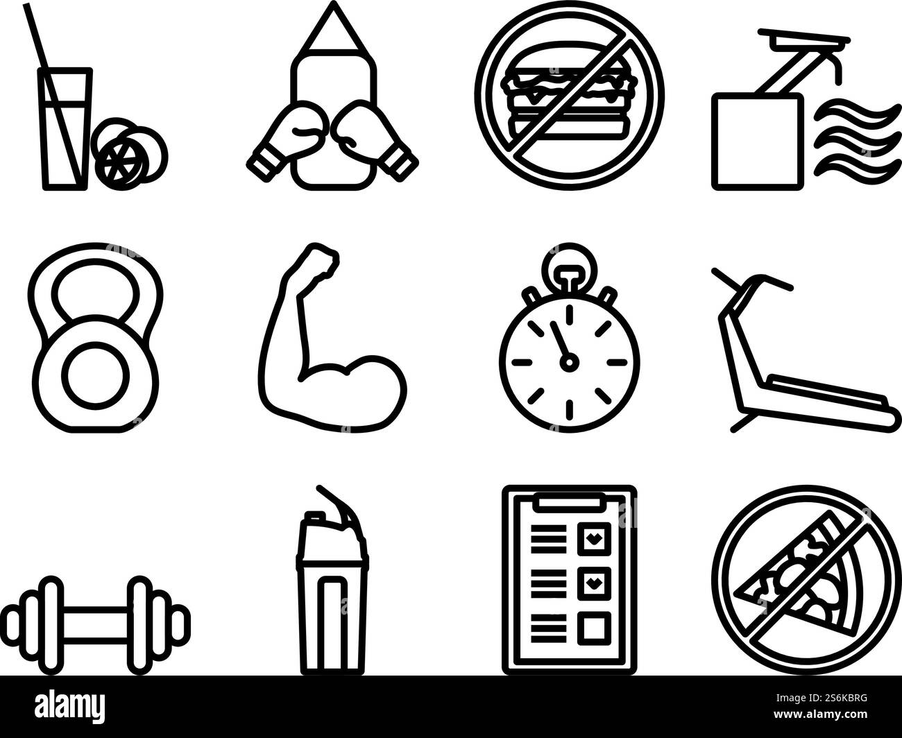Fitness Icon Set. Bold outline design with editable stroke width ...