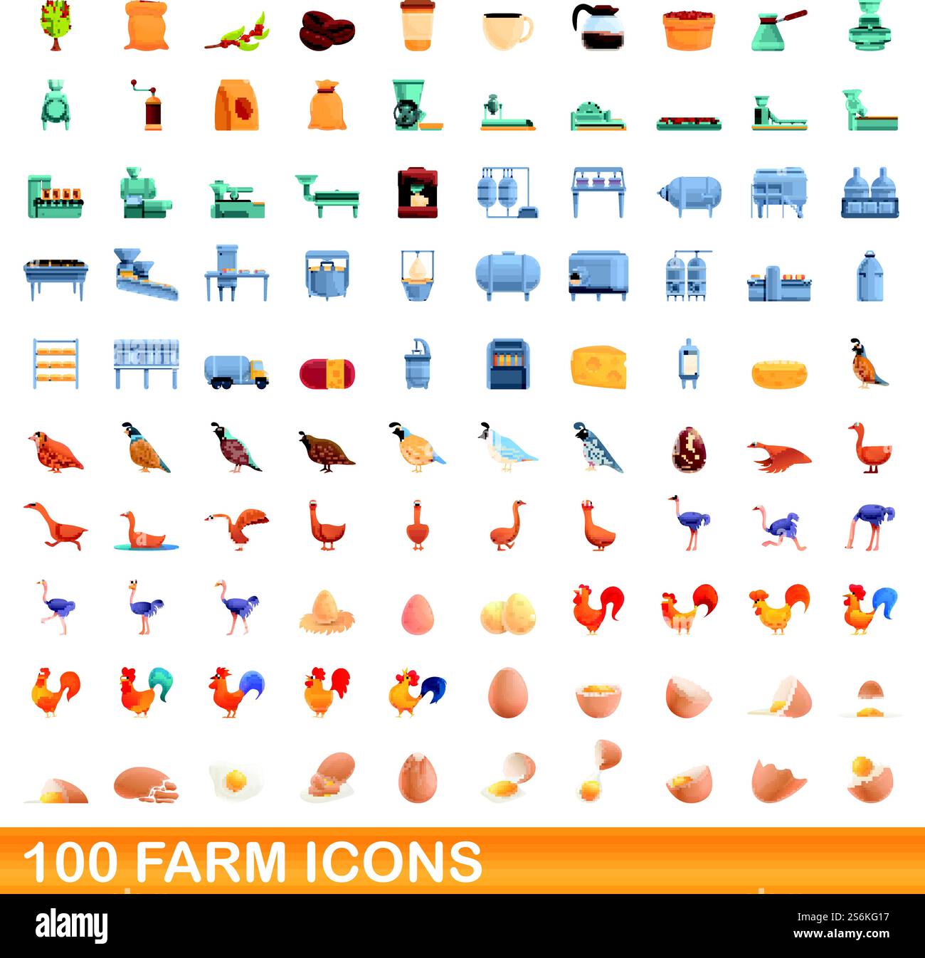 100 farm icons set. Cartoon illustration of 100 farm icons vector set ...