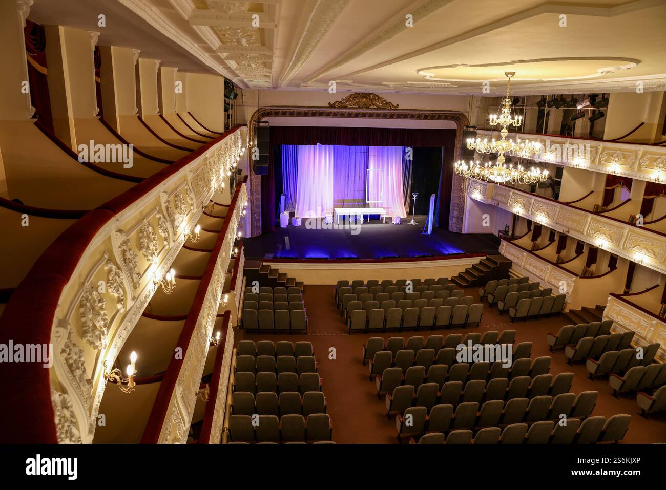 Theatre interior with stage, rows of comfortable seats and beautiful ...