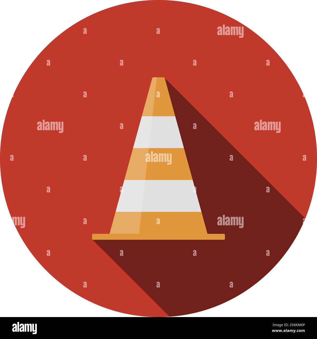 Icon Of Traffic Cone. Flat Circle Stencil Design With Long Shadow ...