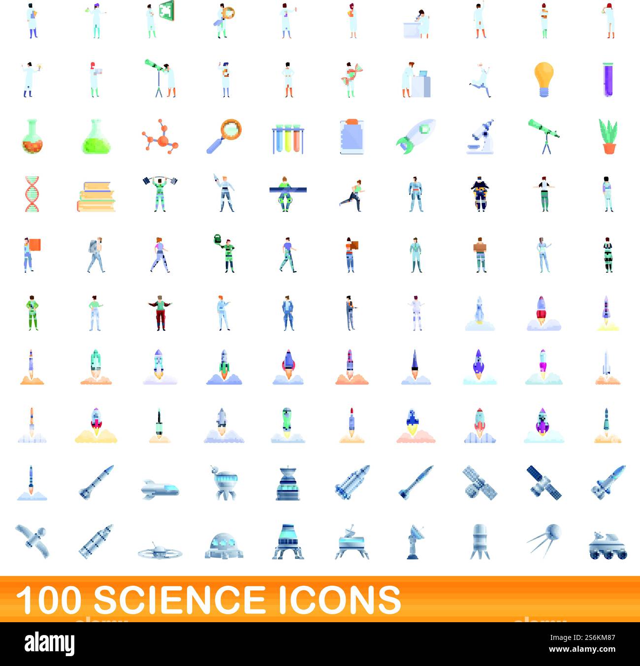 100 science icons set. Cartoon illustration of 100 science icons vector ...