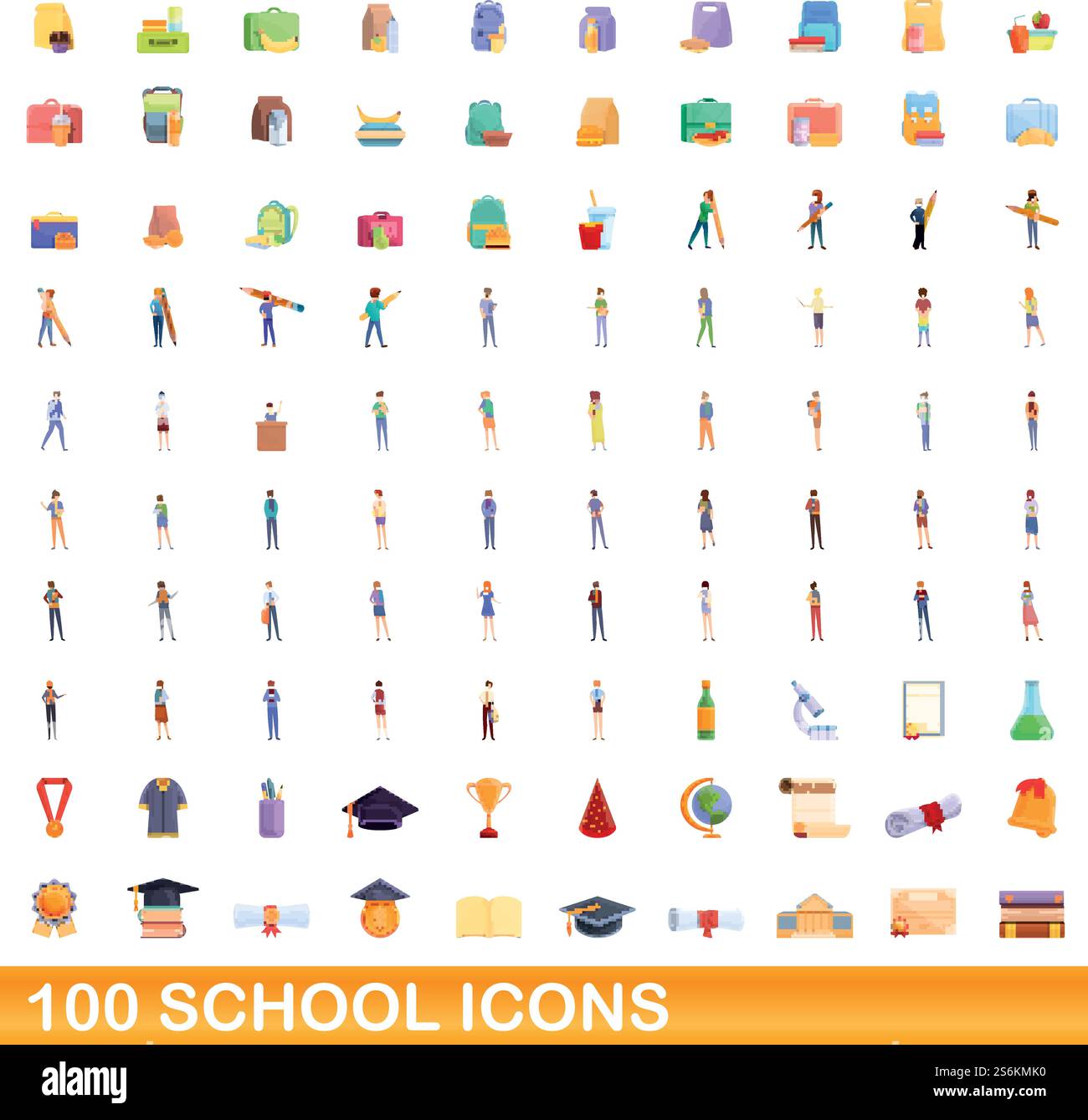 100 school icons set. Cartoon illustration of 100 school icons vector ...