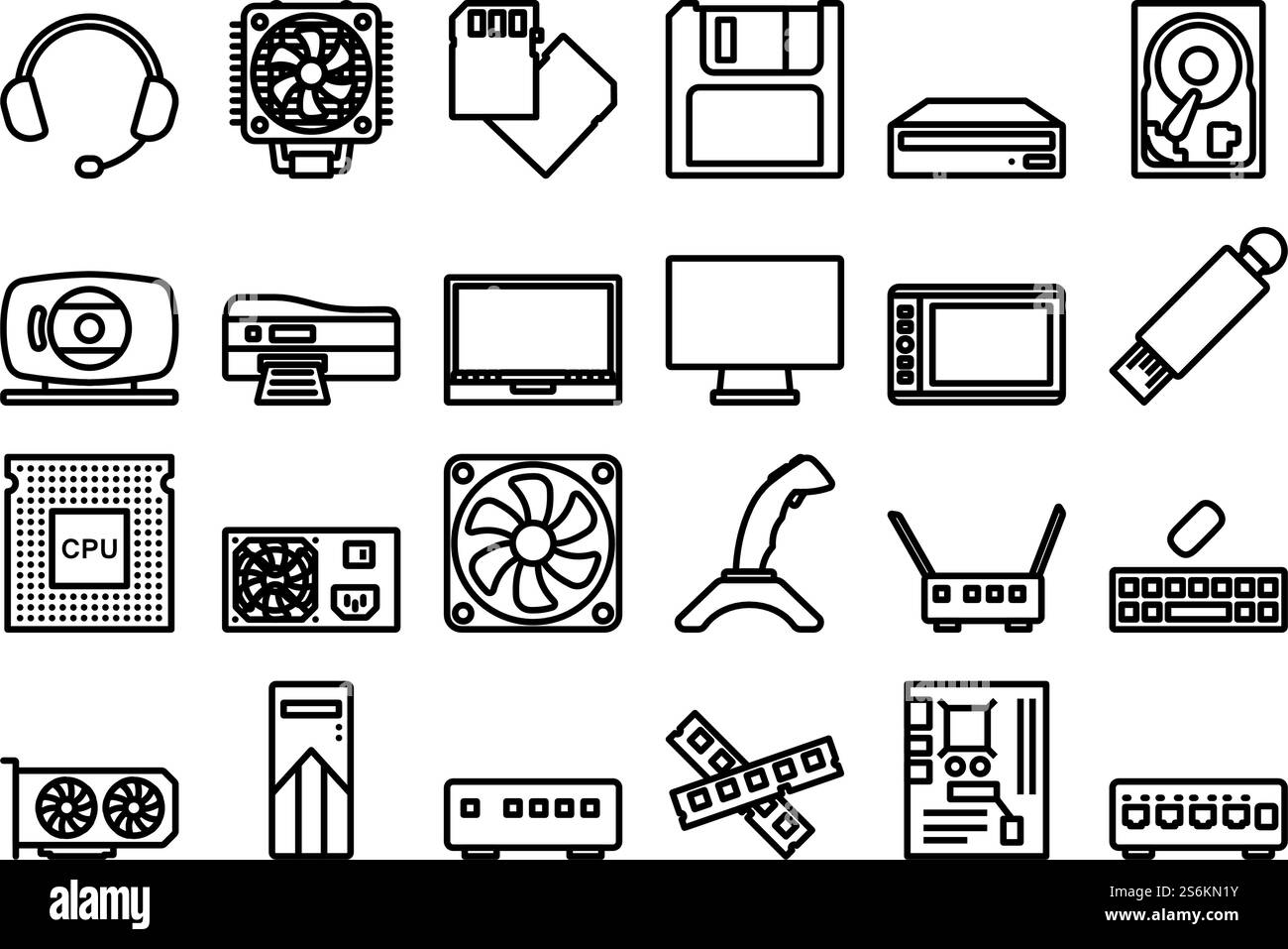 Computer Icon Set. Editable Bold Outline Design. Vector Illustration ...