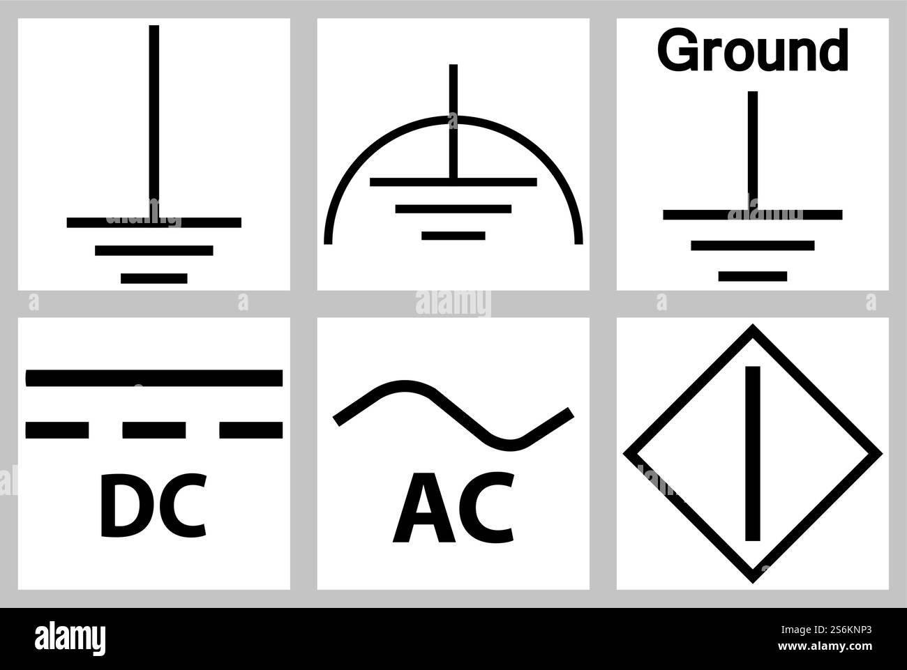Protective Earth Ground,DC,AC circuit power Symbol Sign Stock Vector