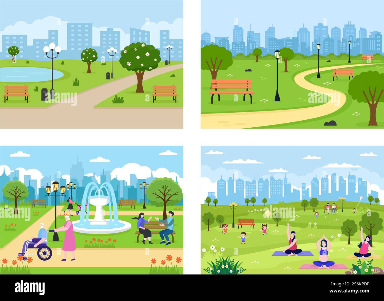 City Park Illustration For People Doing Sport, Relaxing, Playing Or ...