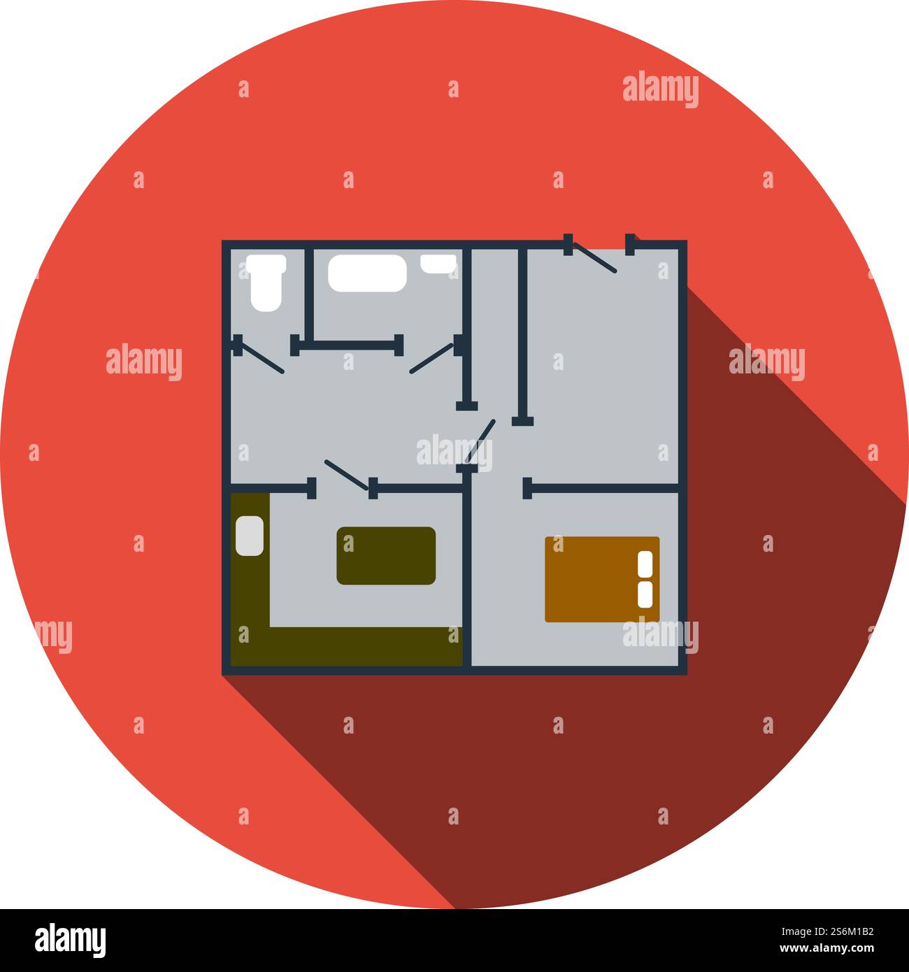 Icon Of Apartment Plan. Flat Circle Stencil Design With Long Shadow. Vector Illustration. Stock Vector