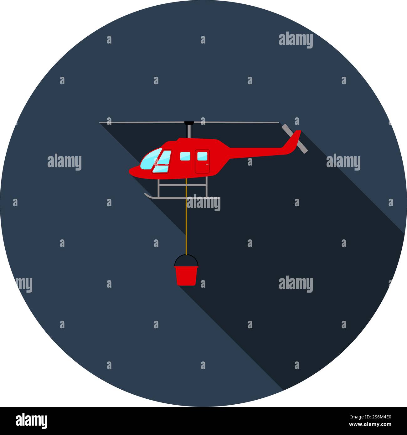 Fire Service Helicopter Icon. Flat Circle Stencil Design With Long Shadow. Vector Illustration. Stock Vector