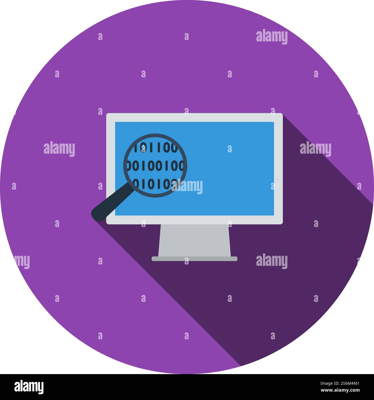 Data Analysing Icon. Flat Circle Stencil Design With Long Shadow. Vector Illustration. Stock Vector