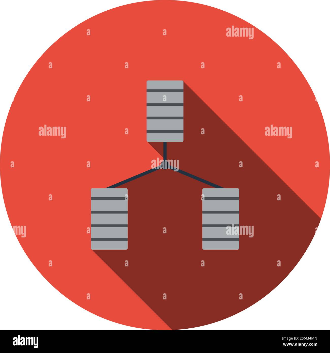 Database Icon. Flat Circle Stencil Design With Long Shadow. Vector Illustration. Stock Vector