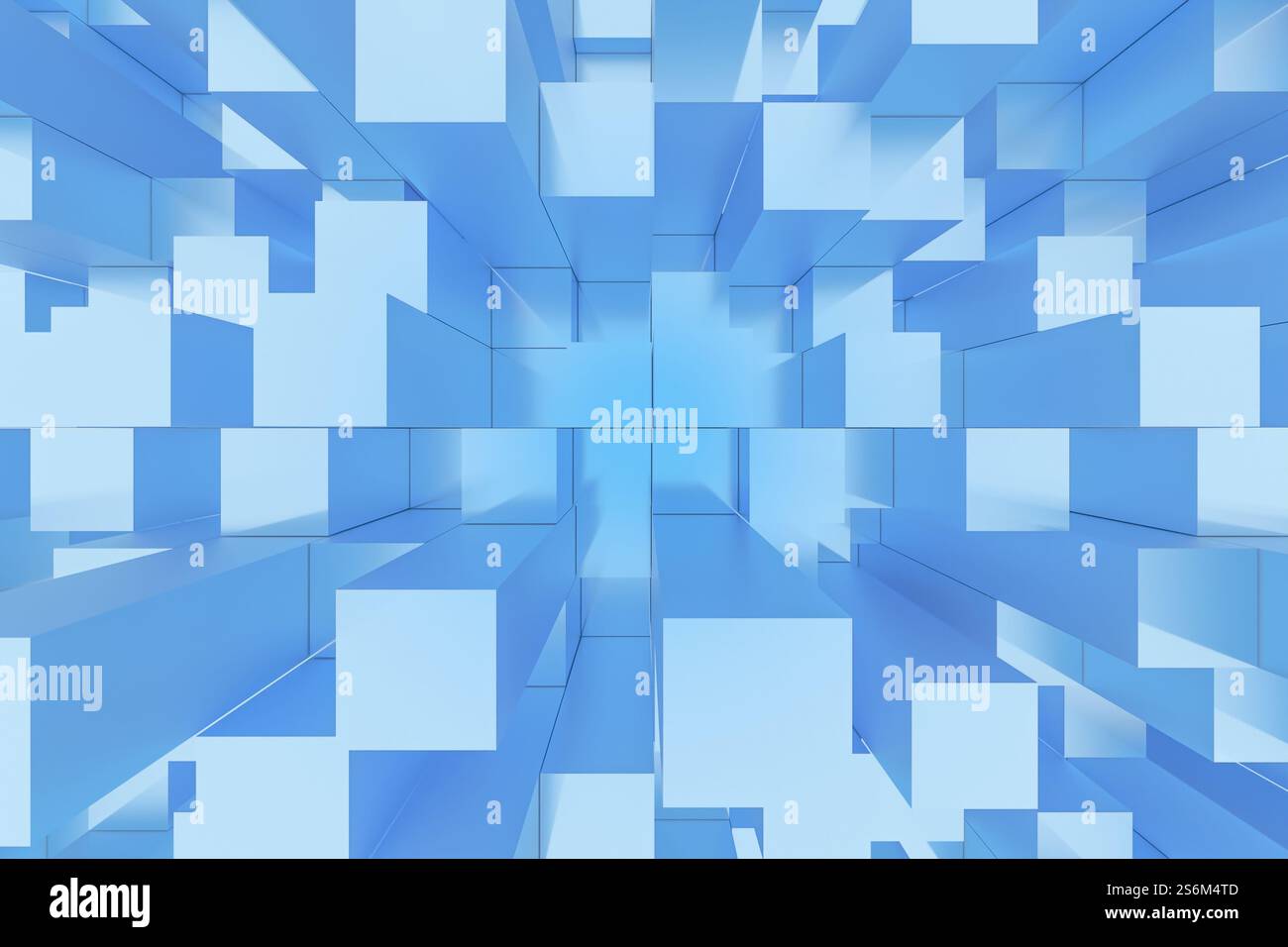 Abstract 3d background with blue geometric blocks in perspective Stock Photo