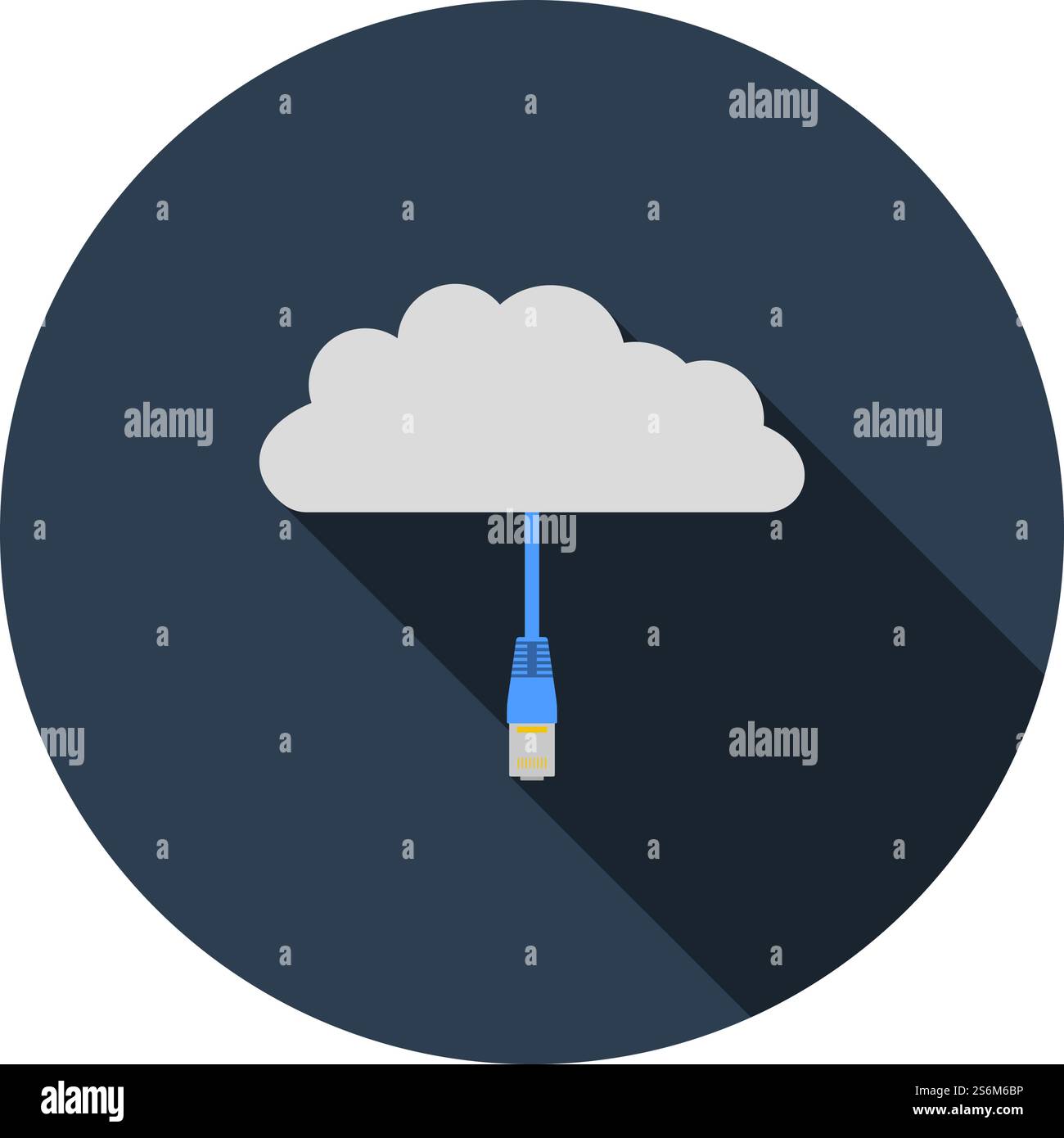 Network Cloud Icon. Flat Circle Stencil Design With Long Shadow. Vector Illustration. Stock Vector