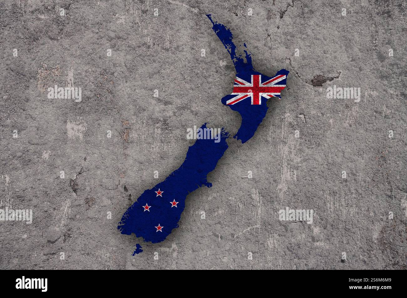 Map and flag of new zealand on weathered concrete hi-res stock ...