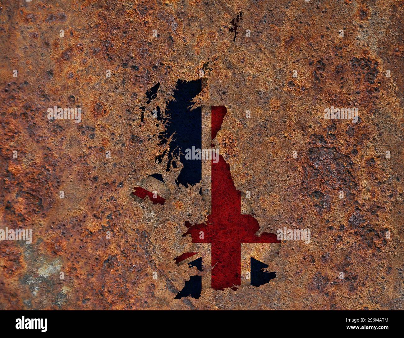 Map and flag of Great Britain on rusty metal Stock Photo - Alamy