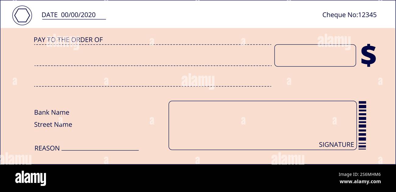 Bank check. Blank business checks, money donation cheque. Empty checkbook page template. Simple payment layout, fake pay vector background. Business check finance, financial cheque empty illustration. Bank check. Blank business checks, money donation cheque. Empty checkbook page template. Simple payment layout, fake pay vector background Stock Vector