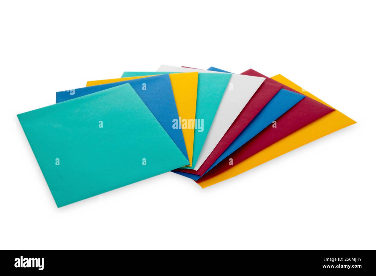 Colorful envelopes cropped on white background Stock Photo