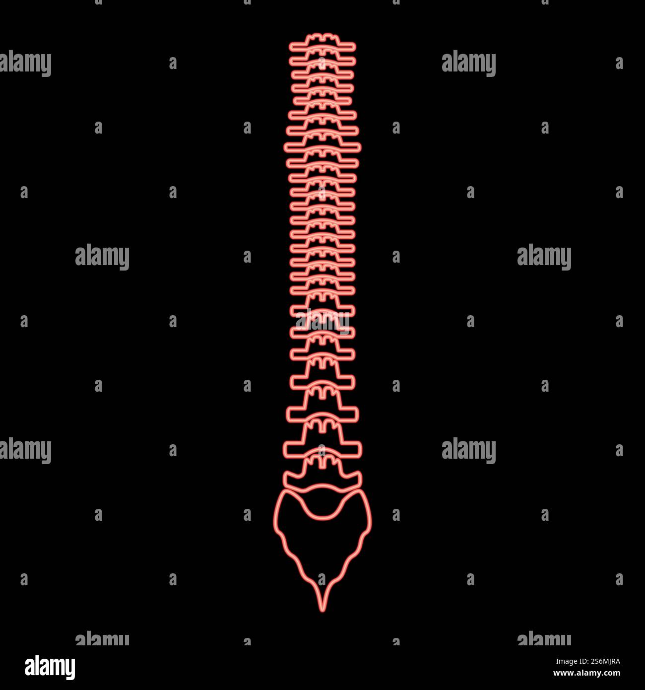 Neon human spine red color vector illustration flat style light image. Neon human spine red color vector illustration flat style image Stock Vector