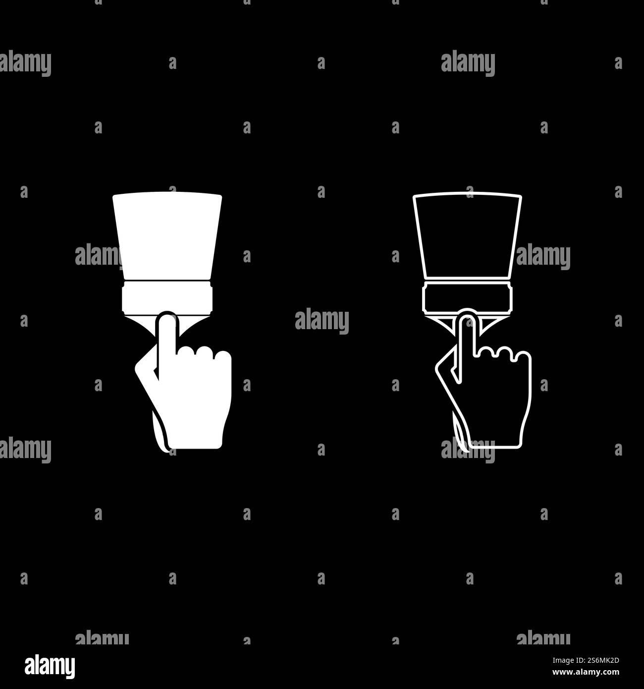 Paint brush in hand use tool arm icon white color vector illustration ...