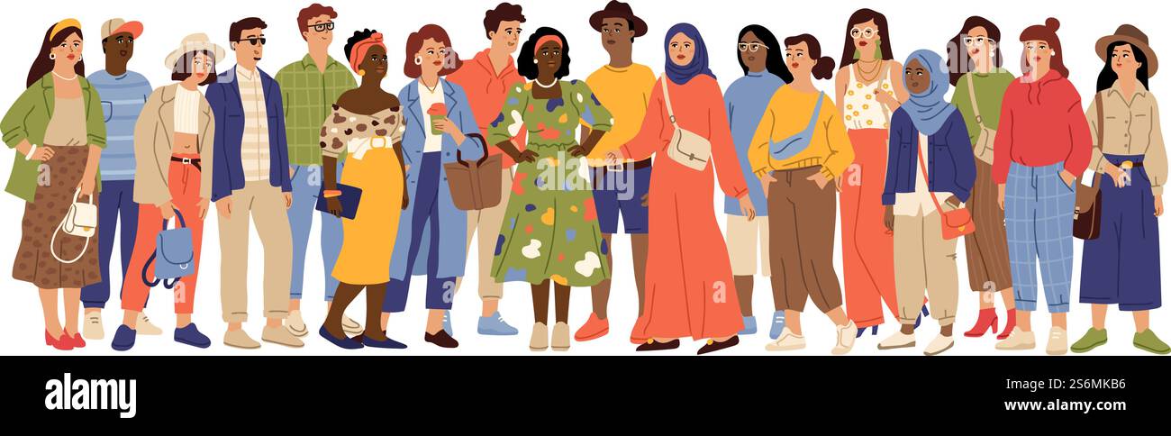 Multicultural people crowd. Diverse person group, isolated multi ethnic ...