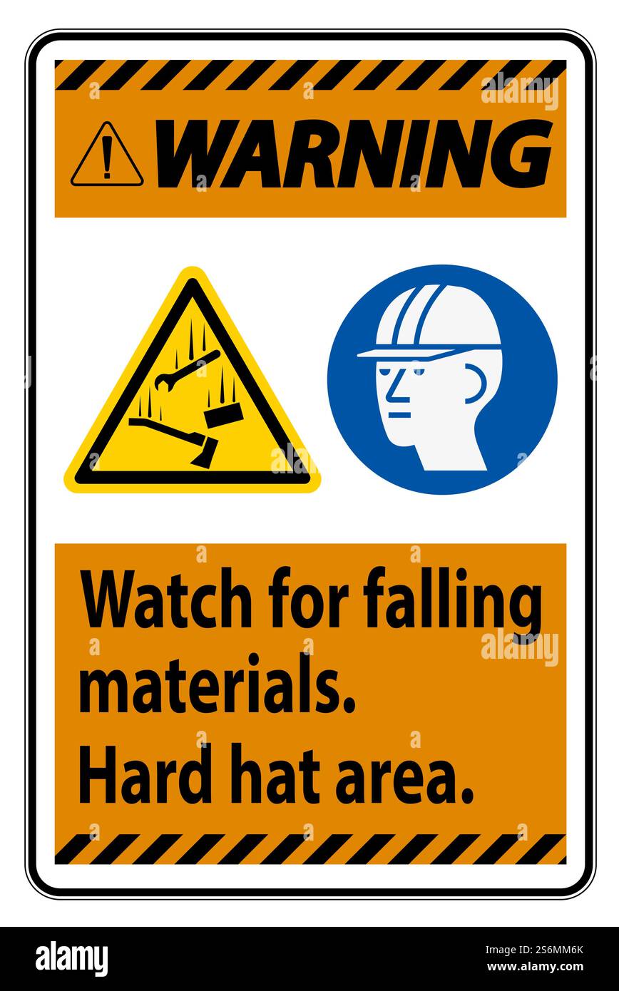 Warning Sign Watch For Falling Materials, Hard Hat Area Stock Vector ...