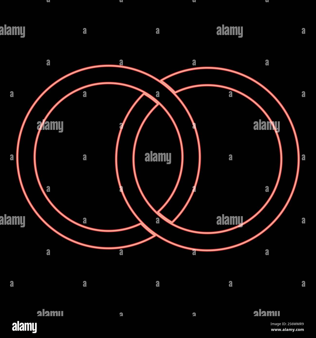 Neon two bonded wedding rings red color vector illustration flat style ...