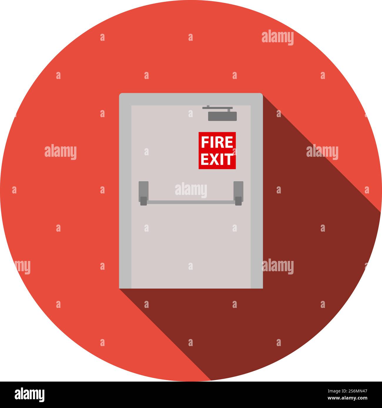 Fire Exit Door Icon. Flat Circle Stencil Design With Long Shadow ...