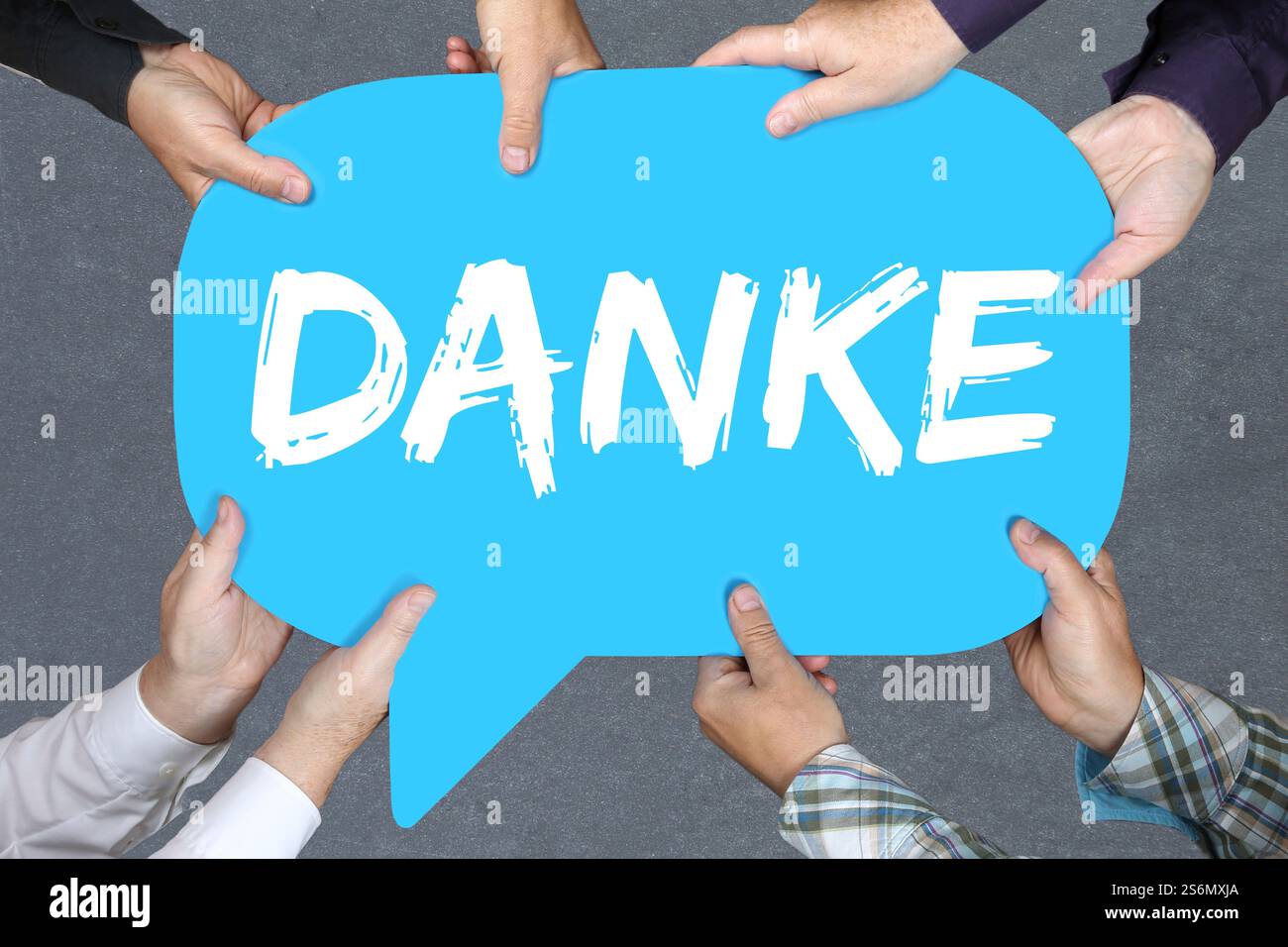 Group people holding hands the word thank you Business Concept Stock Photo