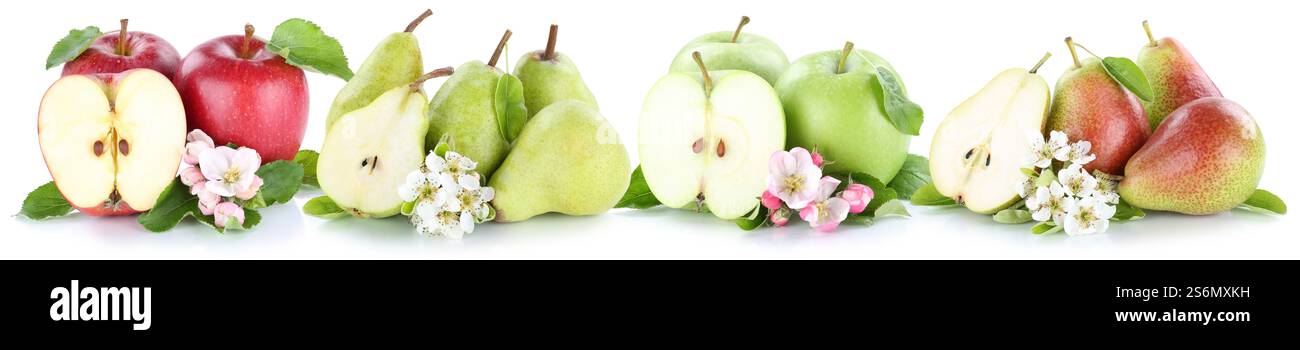Apple and pear set apples pears fruits cropped cropped cropped isolated against a white background Stock Photo