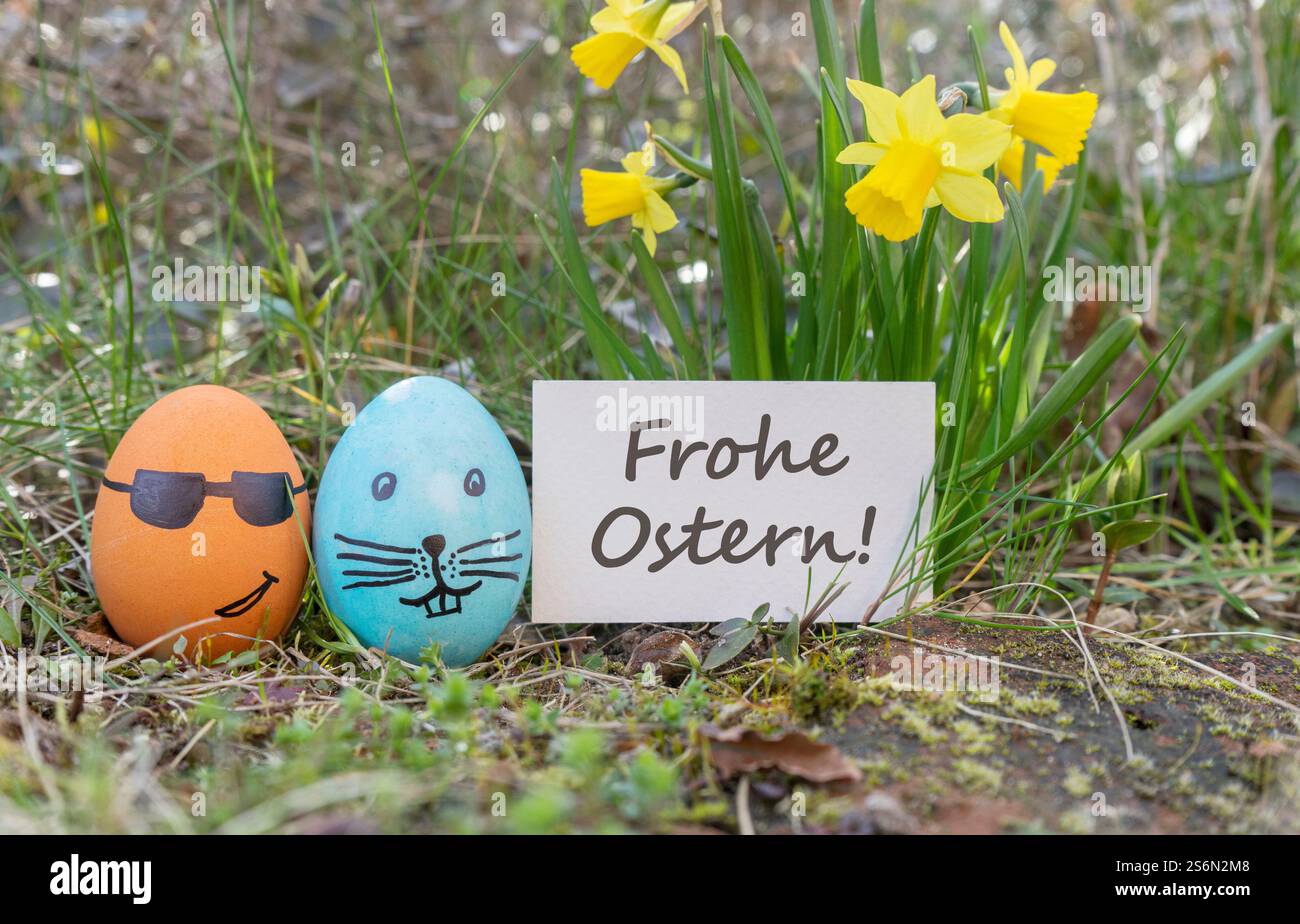 German greetings card for Easter with the text: Happy Easter Stock Photo