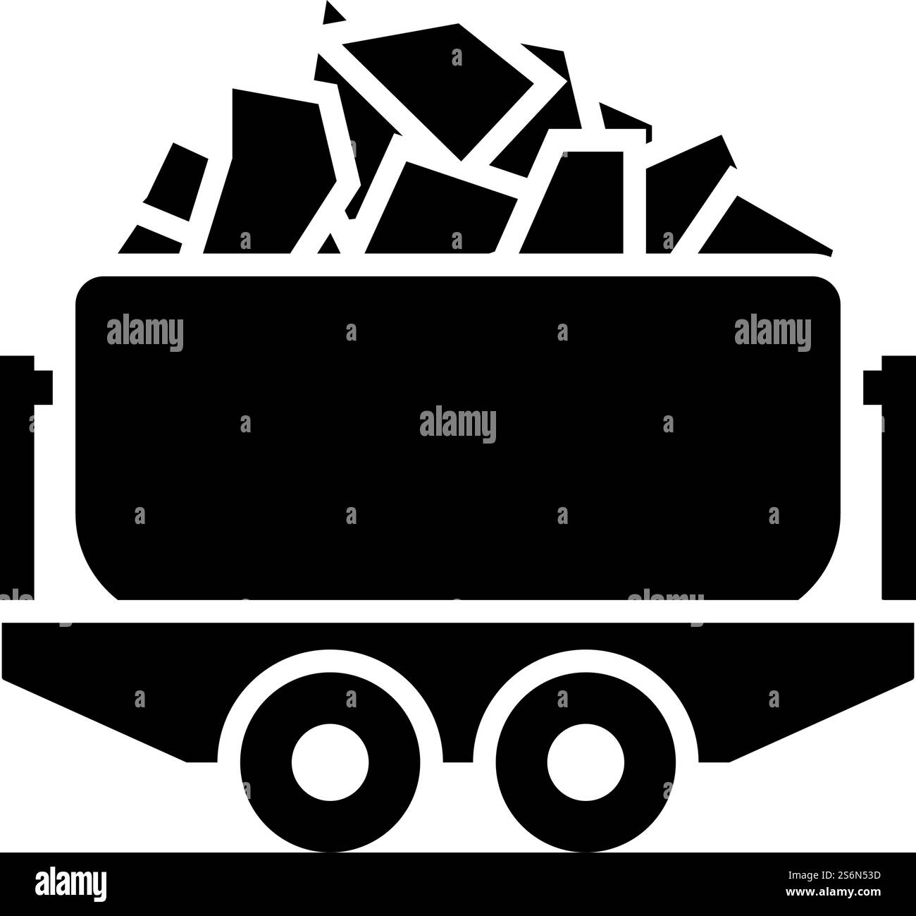 Mine Coal Trolley Icon. Black Stencil Design. Vector Illustration. Stock Vector