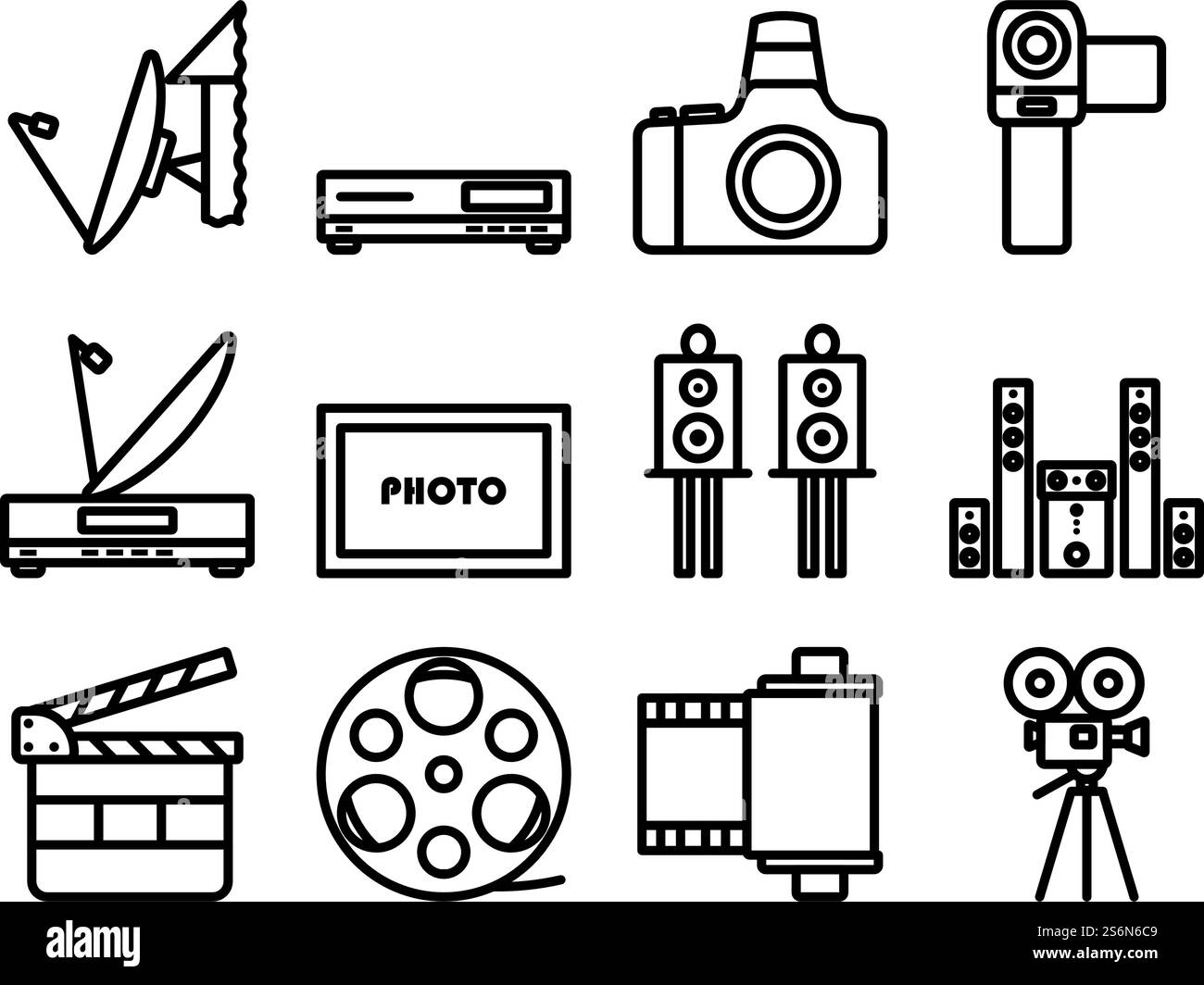 Multimedia Icon Set. Bold outline design with editable stroke width ...