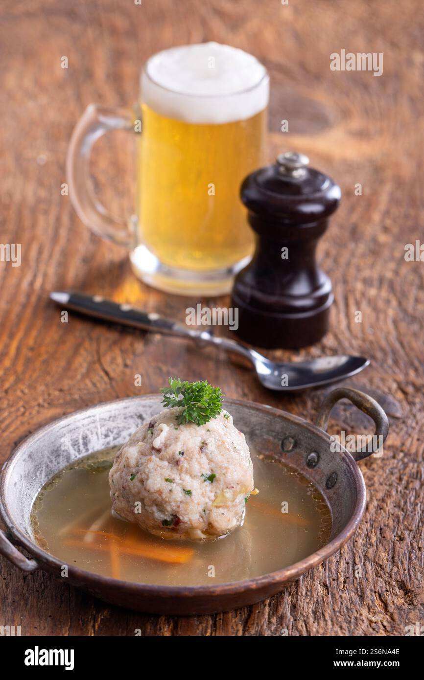 Austrian soup in a copper pot Stock Photo