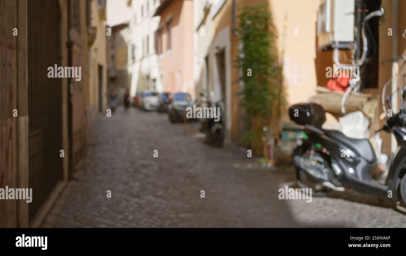 Blurred street view in rome, italy with old town charm and cobblestone ...
