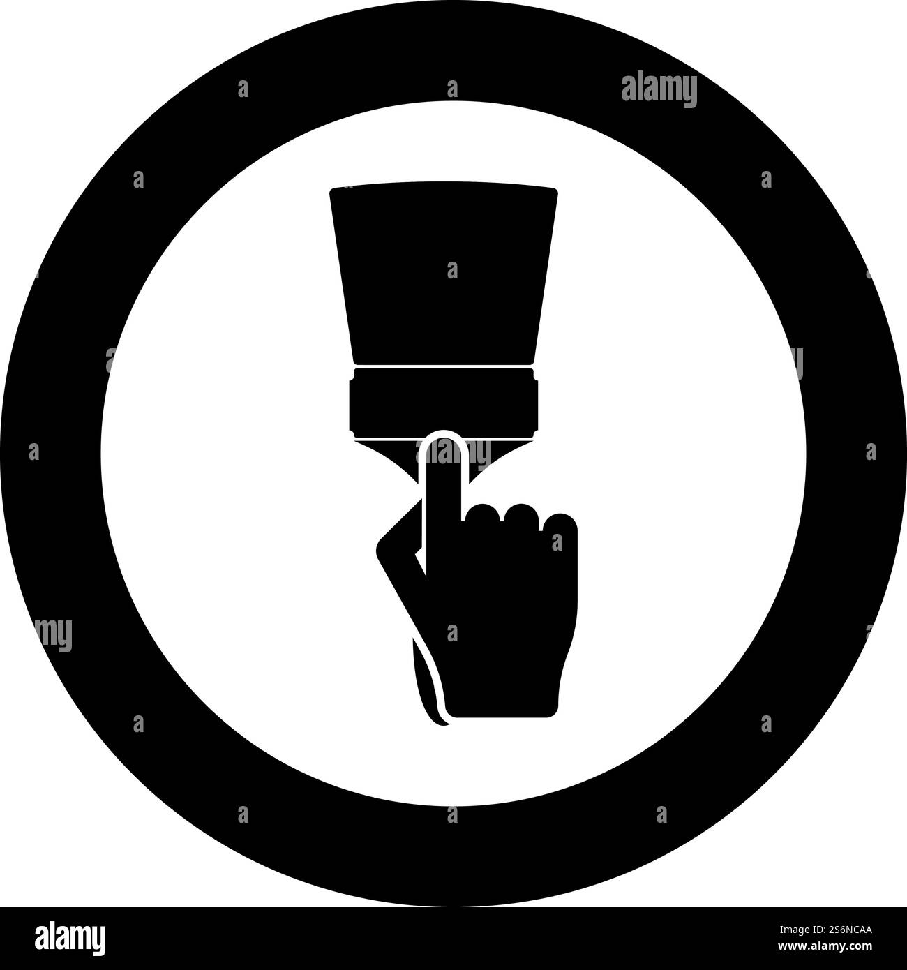 Paint brush in hand use tool arm icon in circle round black color ...