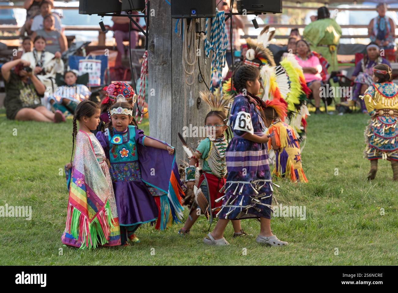 Native children dancing at the annual Tamkaliks Celebration in Wallowa, Oregon. Stock Photo