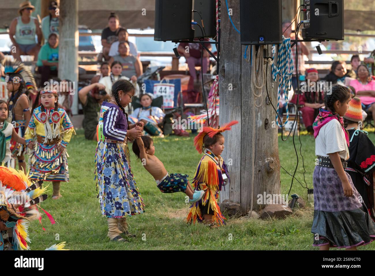 Native children dancing at the annual Tamkaliks Celebration in Wallowa, Oregon. Stock Photo