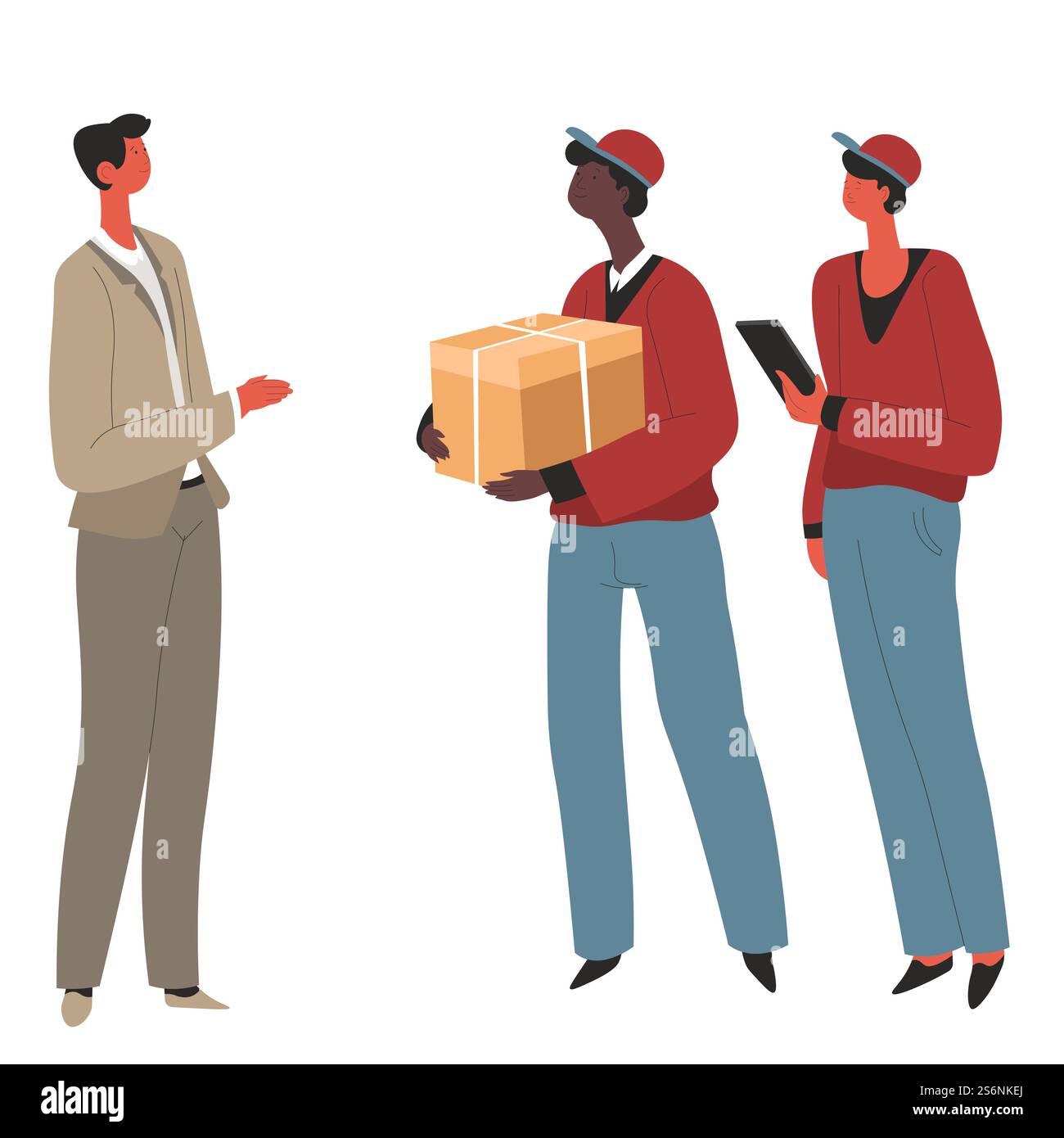 Poor Delivery Logistics service, delivery man with list and parcel. Humanitarian help ...