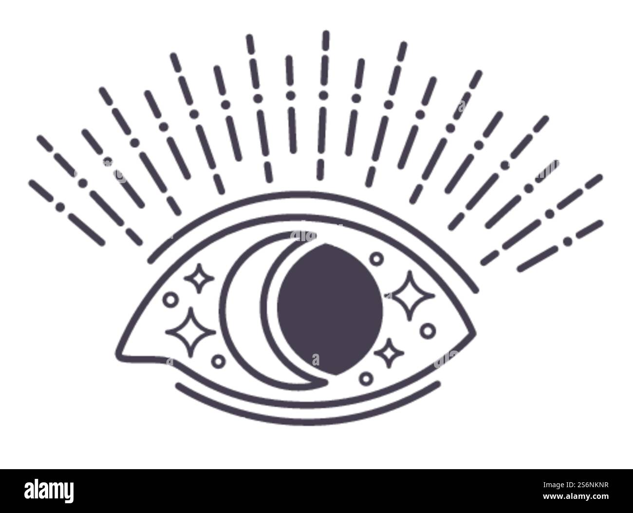 Magical symbol of seeing eye made of crescent moon and full sun ...