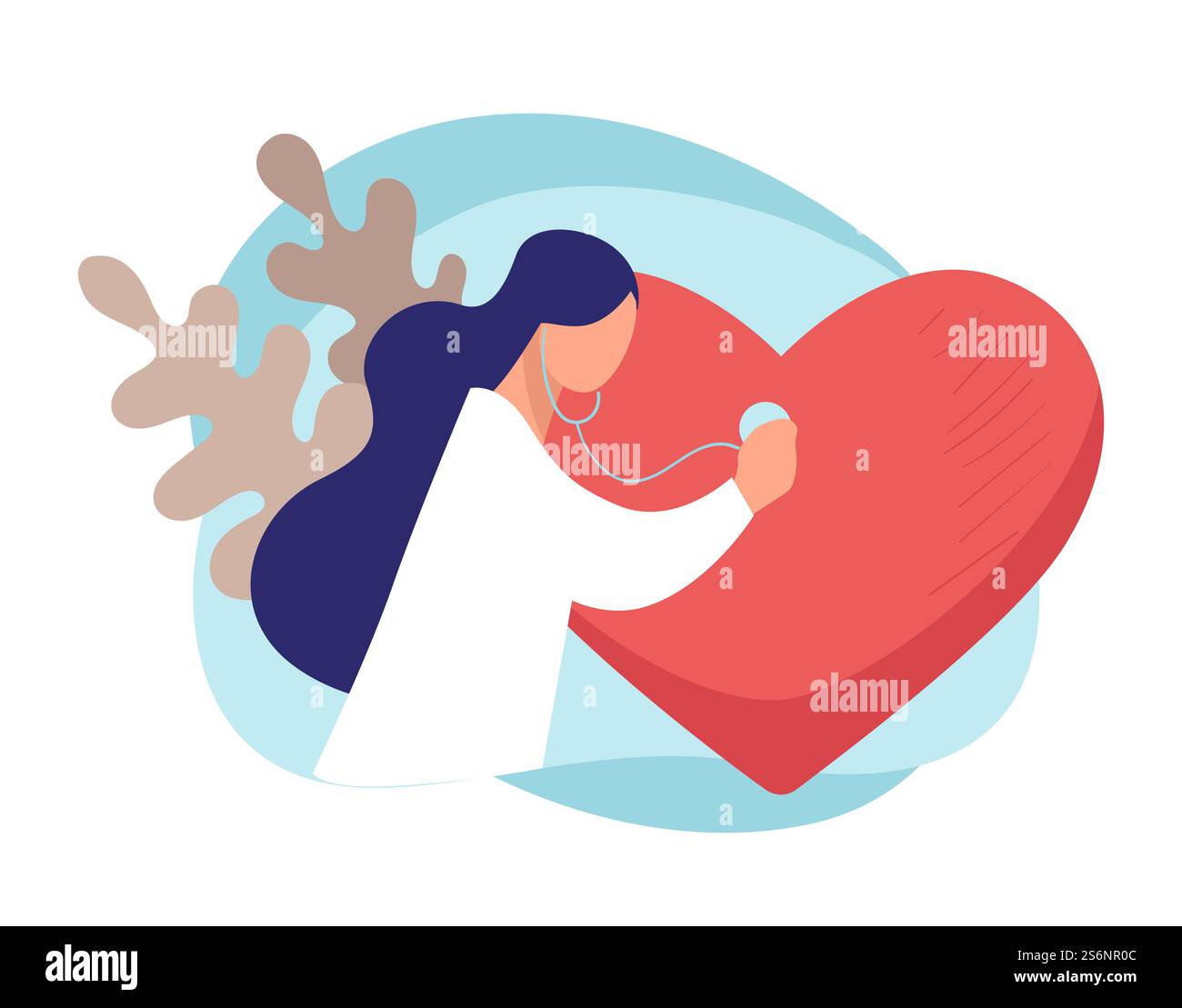 Woman with stethoscope listening to heart beating, isolated female ...