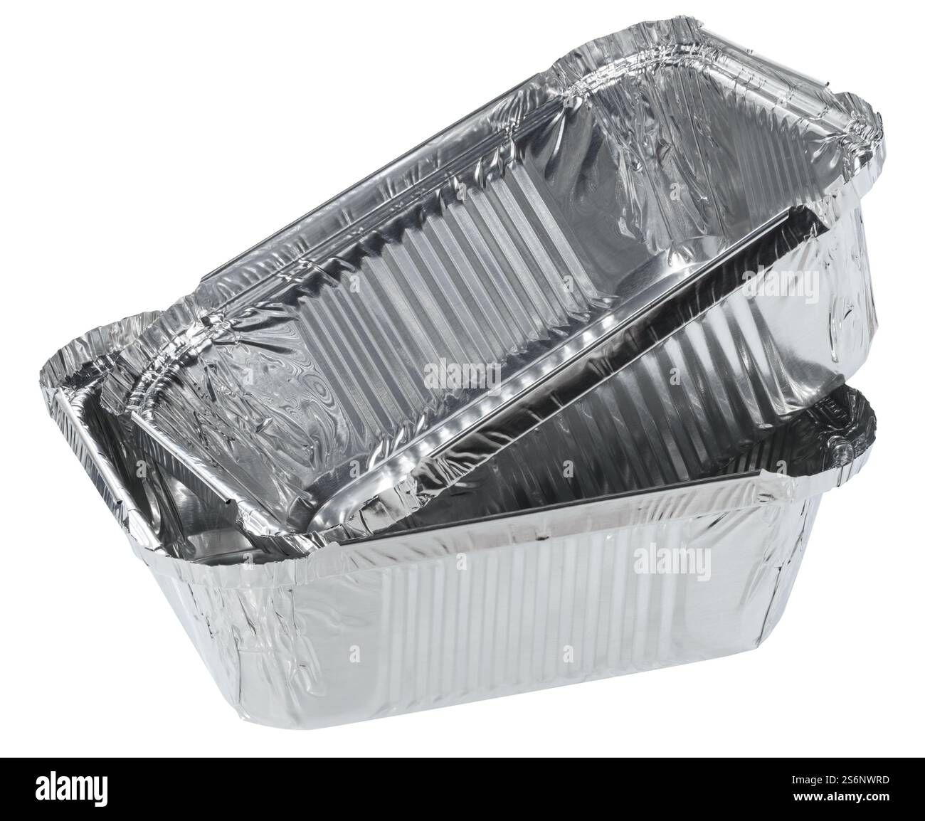 Empty foil baking dish on isolated background, stack Stock Photo