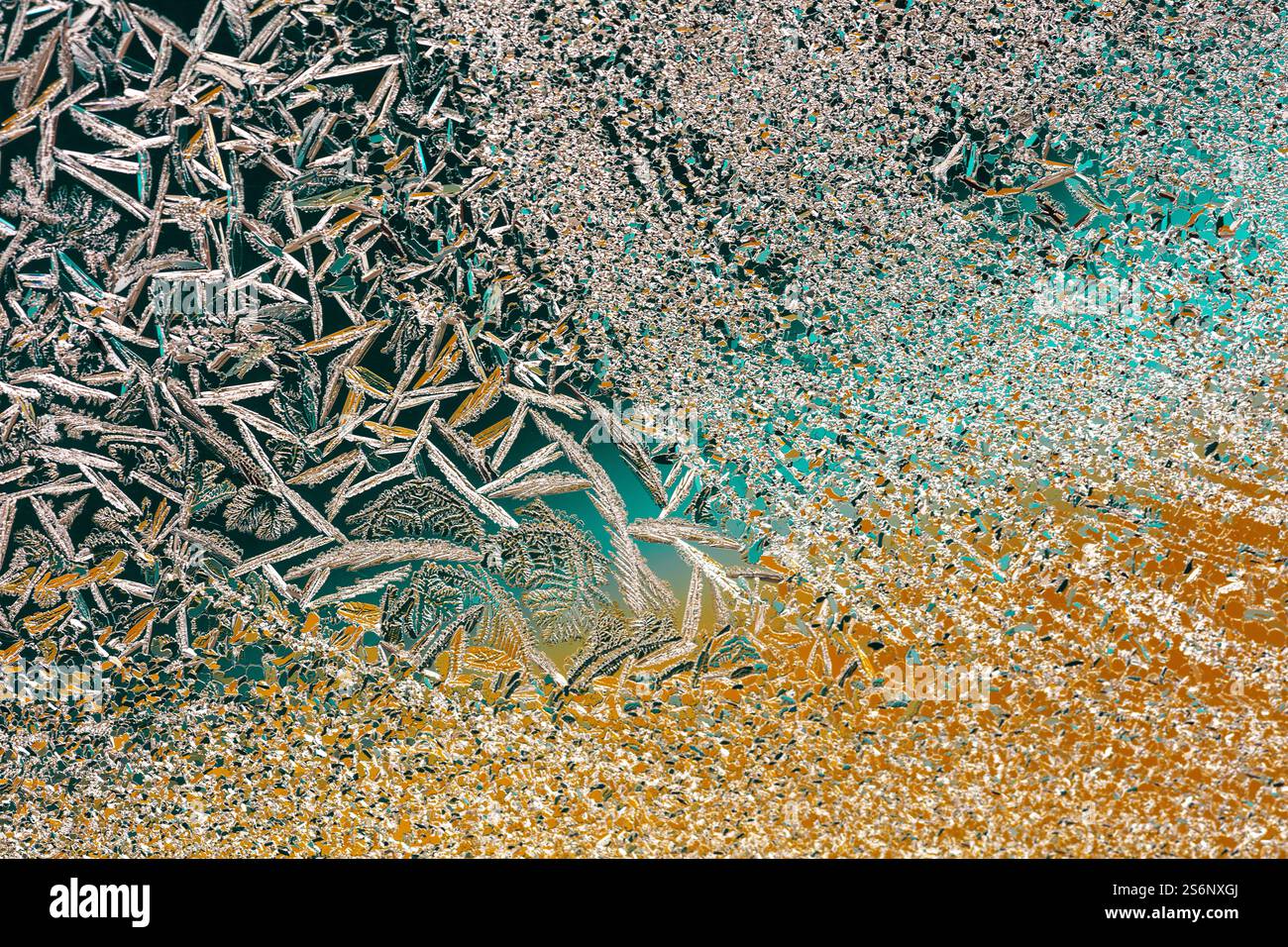 Ice texture on the window.  Gradient color. Abstract background Stock Photo