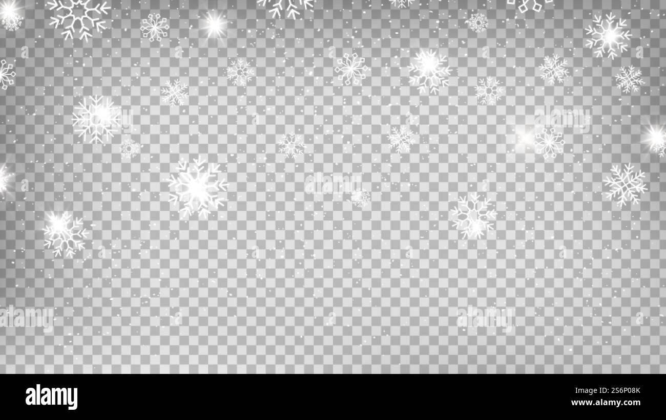 Falling snow. Snowflakes on transparent background, shine winter season ...