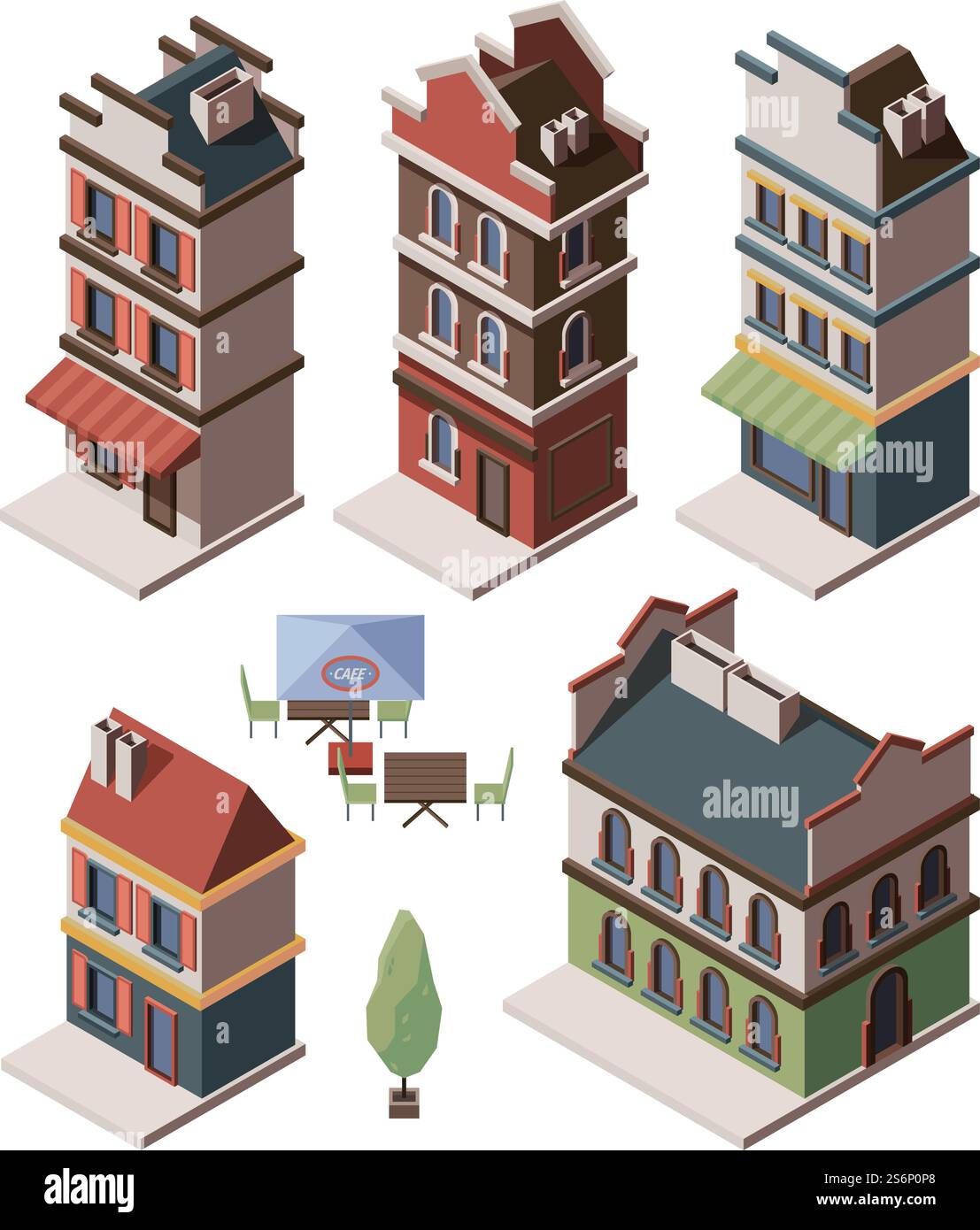 Old house isometric. Medieval buildings royal gates retro apartment ...