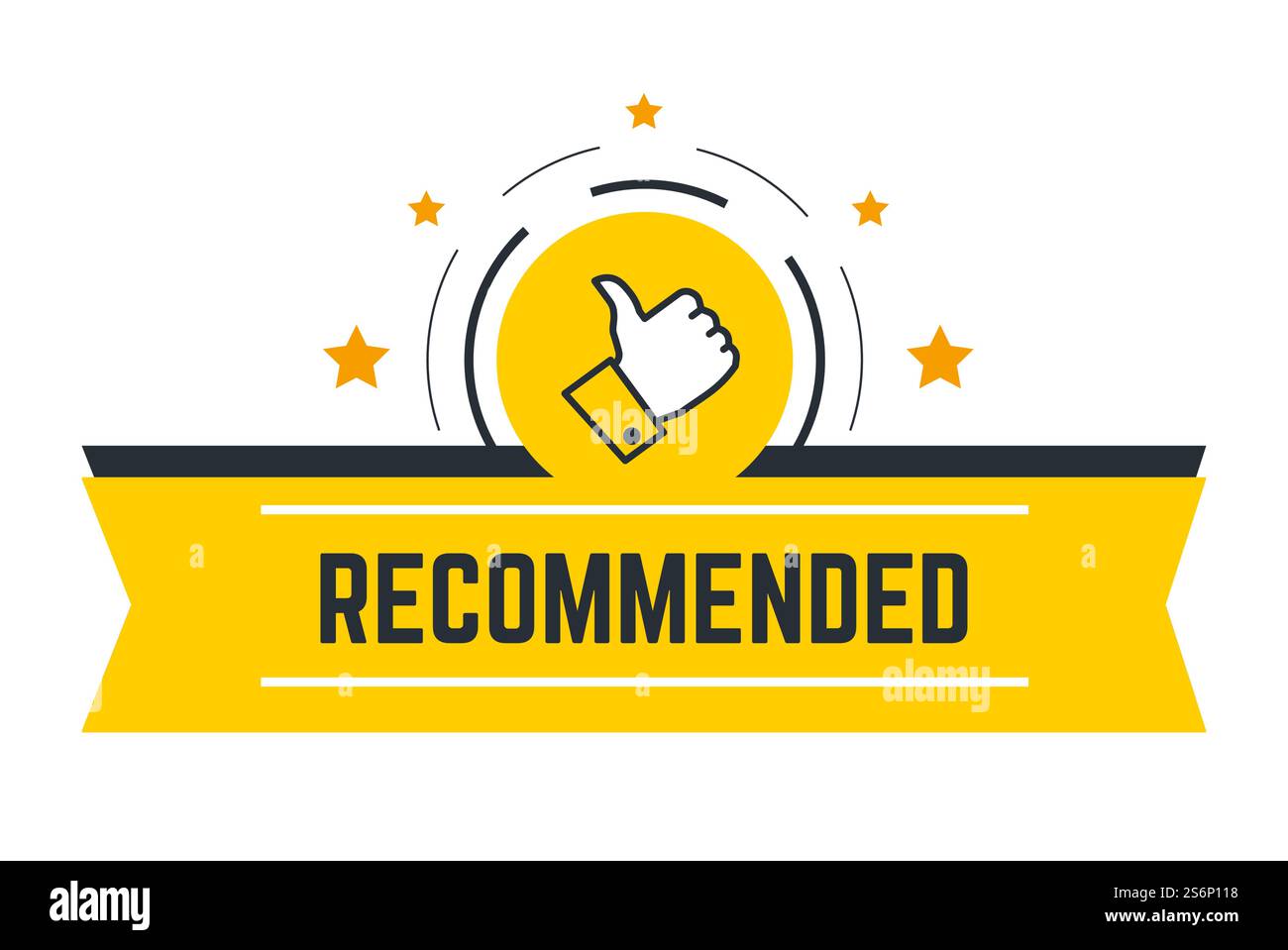 Approved and recommended, isolated banner with thumb up and golden ...