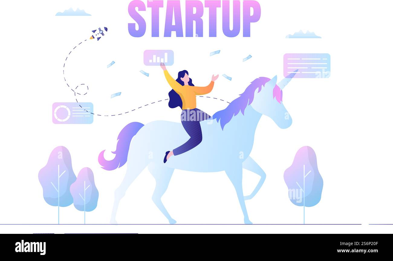 Unicorn Business Startup Symbol Vector Illustration. Businessman of ...